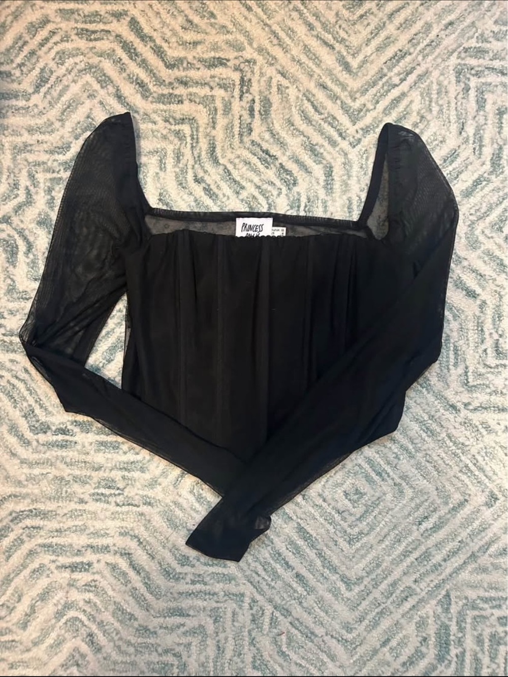 Princess Polly Black Sheer Long-Sleeve Square Neck Top
